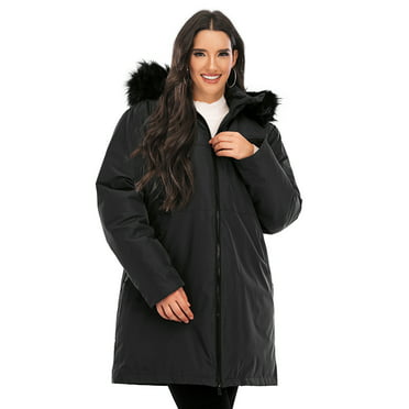 Pivaconis Womens Faux Fur Collar Thick Puffer Outerwear Hooded Cotton-Padded Parkas Down Coat 
